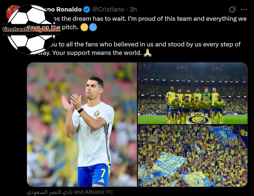 Ronaldo gửi lời cảm ơn đến NHM trong bối cảnh Al Nassr đang đối mặt với một mùa giải trắng tay (Ảnh: X Ronaldo). Ronaldo gửi lời cảm ơn đến NHM trong bối cảnh Al Nassr đang đối mặt với một mùa giải trắng tay (Ảnh: X Ronaldo).